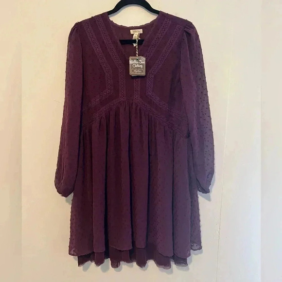 NWT Matilda Jane Swiss Dot Festival Eggplant Above The Knee Dress F3 - Picture 1 of 4